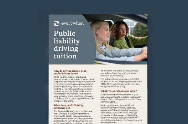 Public liability driving tuition