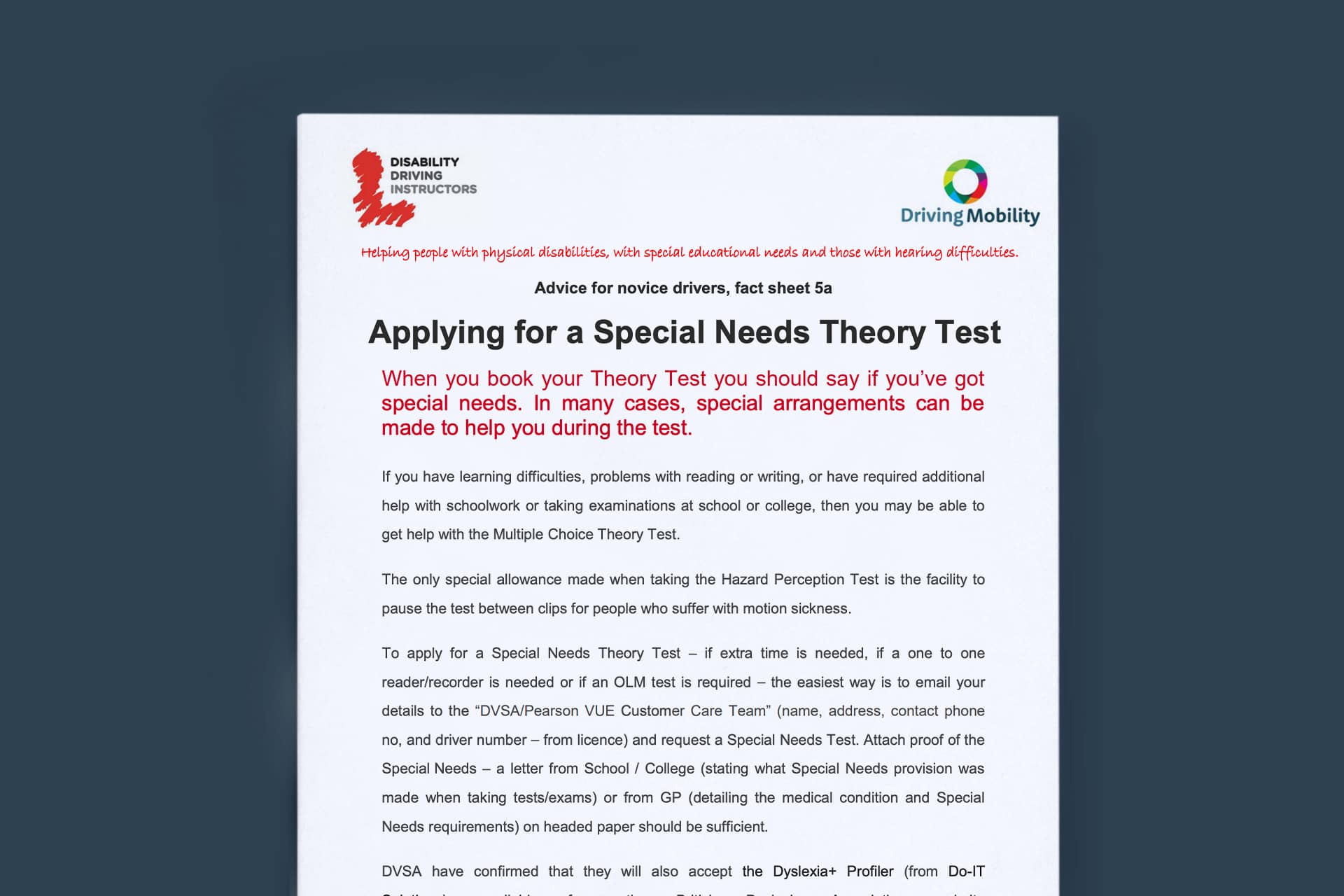 COVID-19 Booking a Special Needs Theory Test