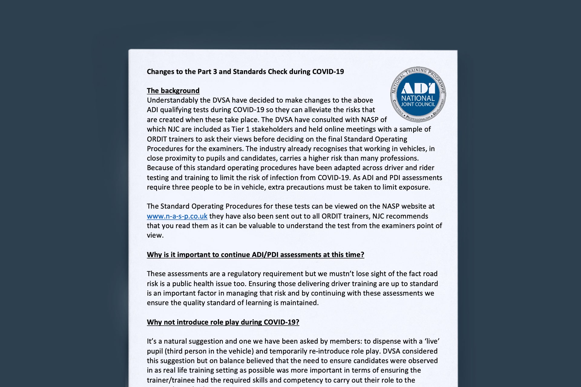 COVID-19 Changes to the Part 3 & Standards Check