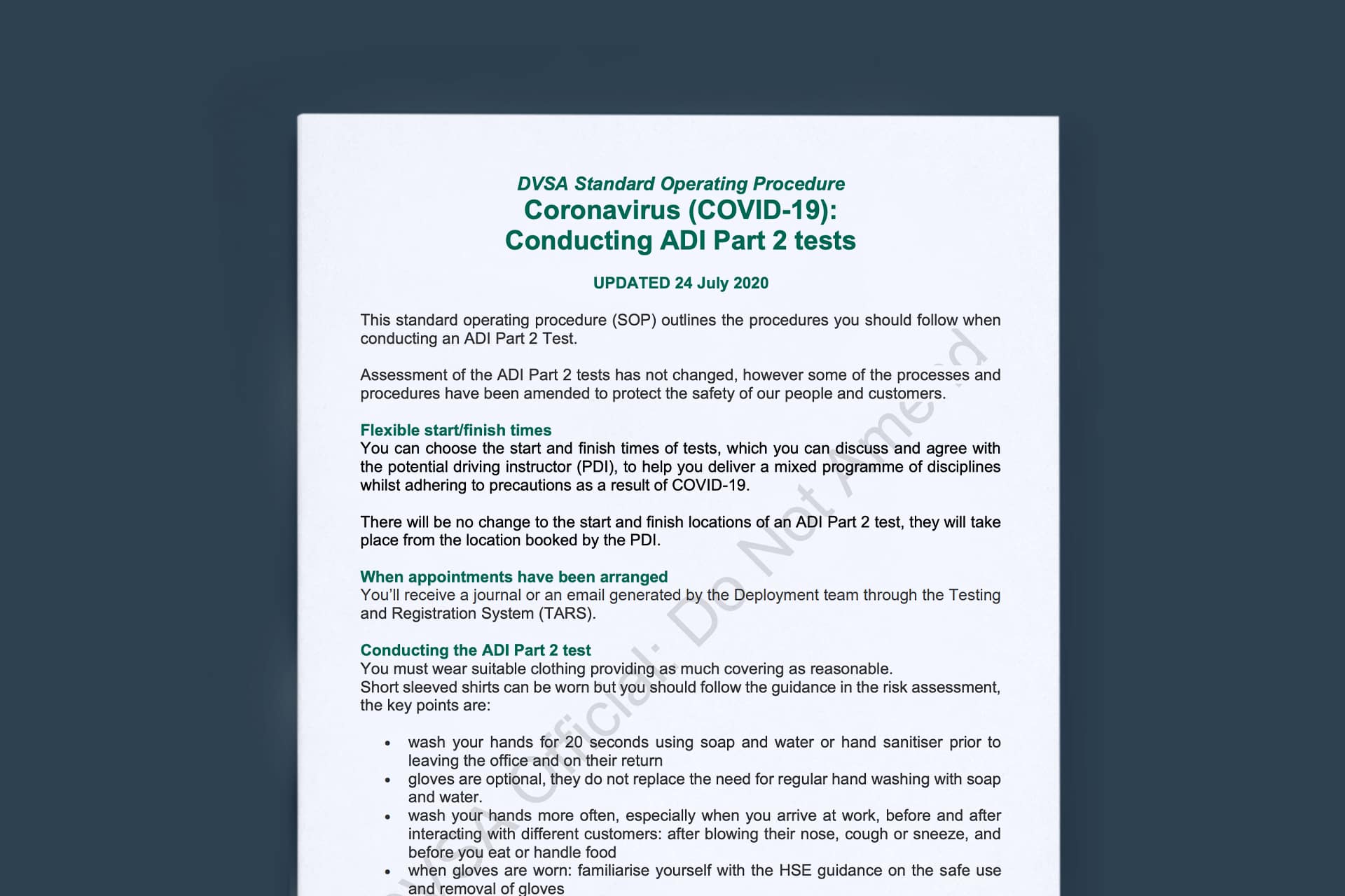 COVID-19 DVSA Standard Operating Procedure For Part 2 Tests