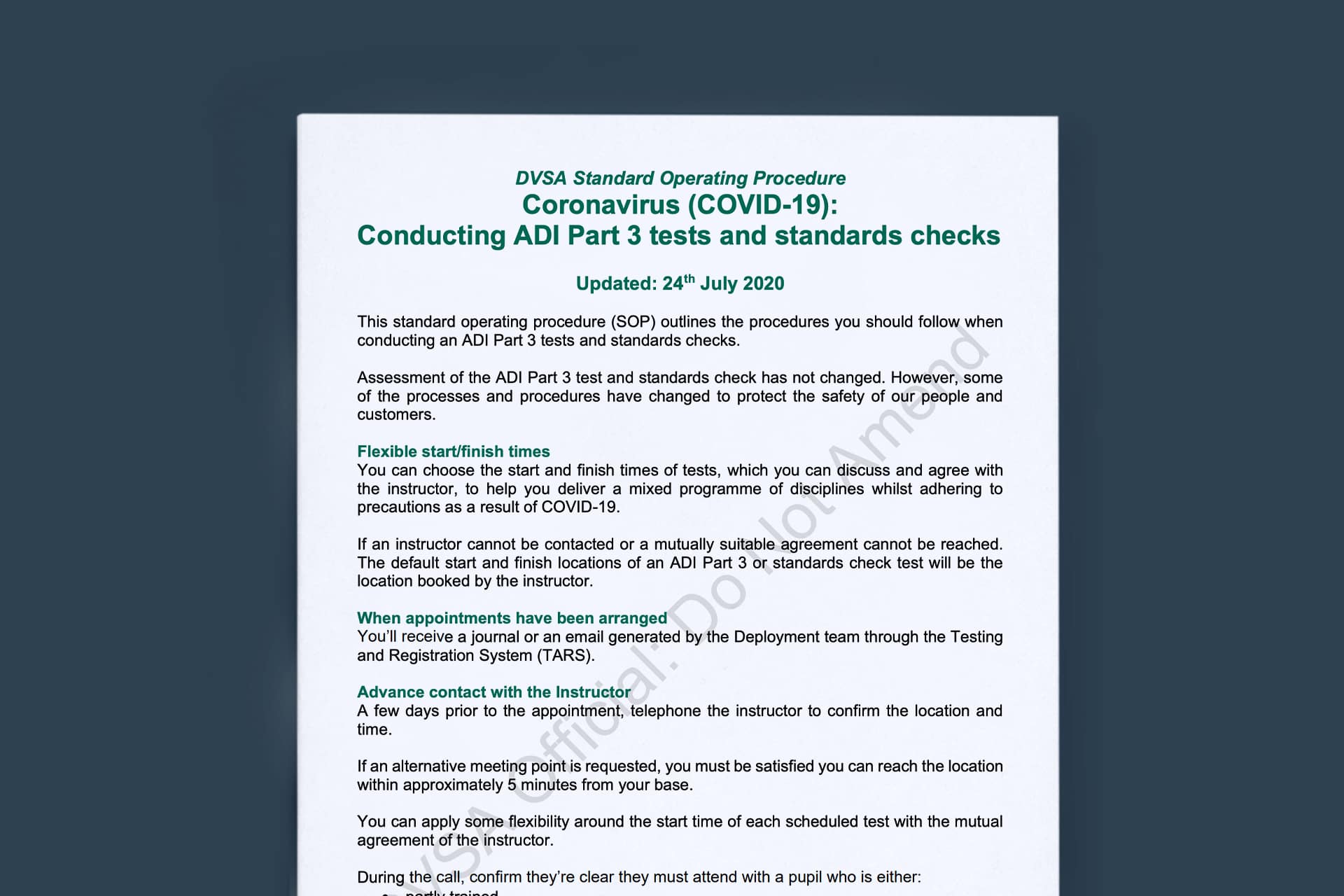 COVID-19 DVSA Standard Operating Procedure For Part 3 Tests & Standard Checks