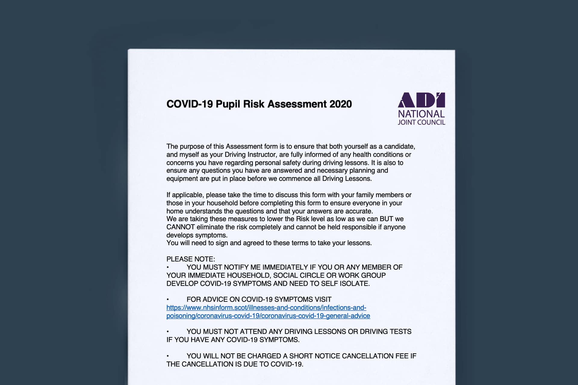 COVID-19 Pupil Risk Assessment Suggested questions to use on Google forms or to sent as an email attachment