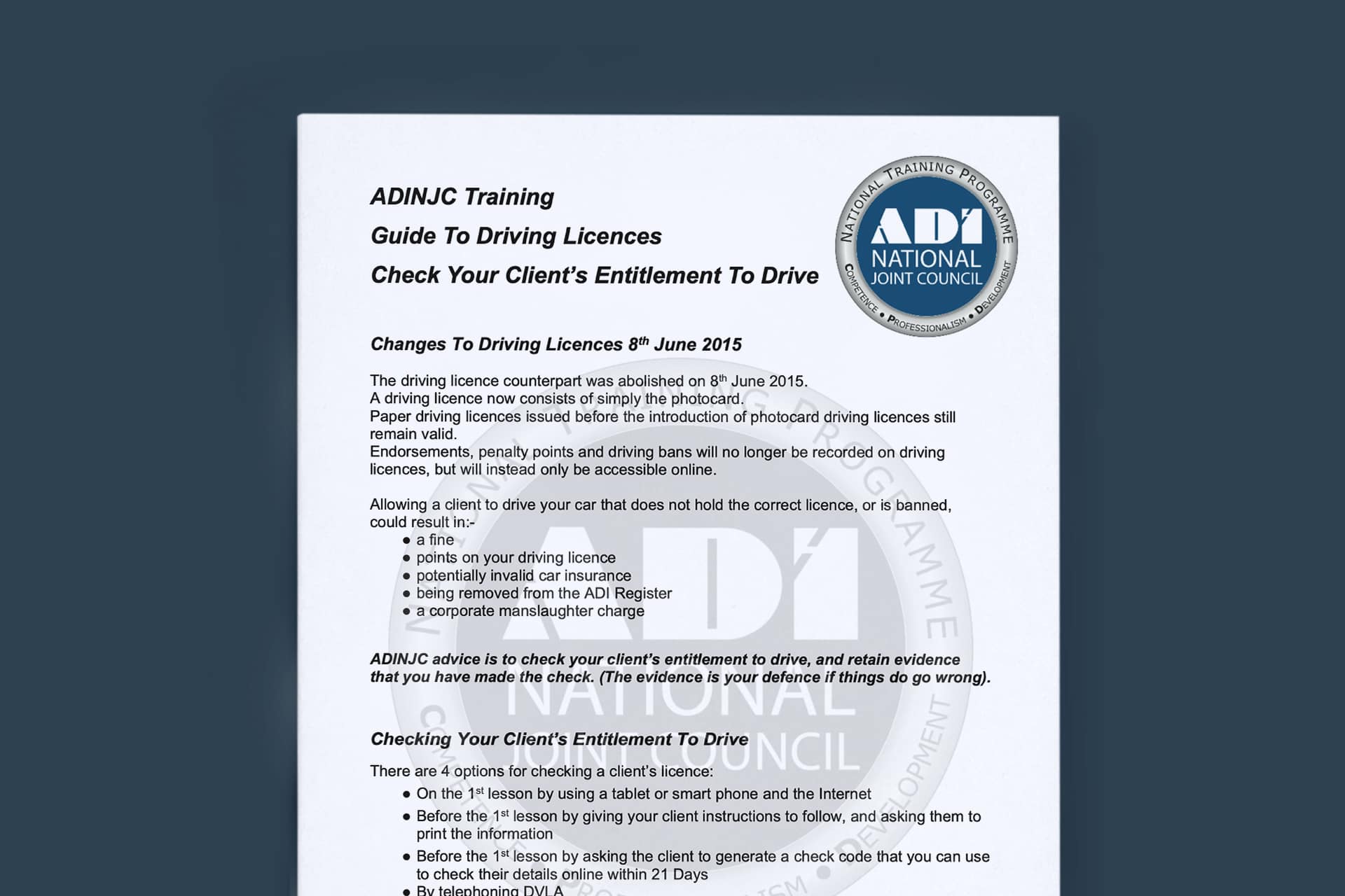 ADINJC Client Driving Licence Check