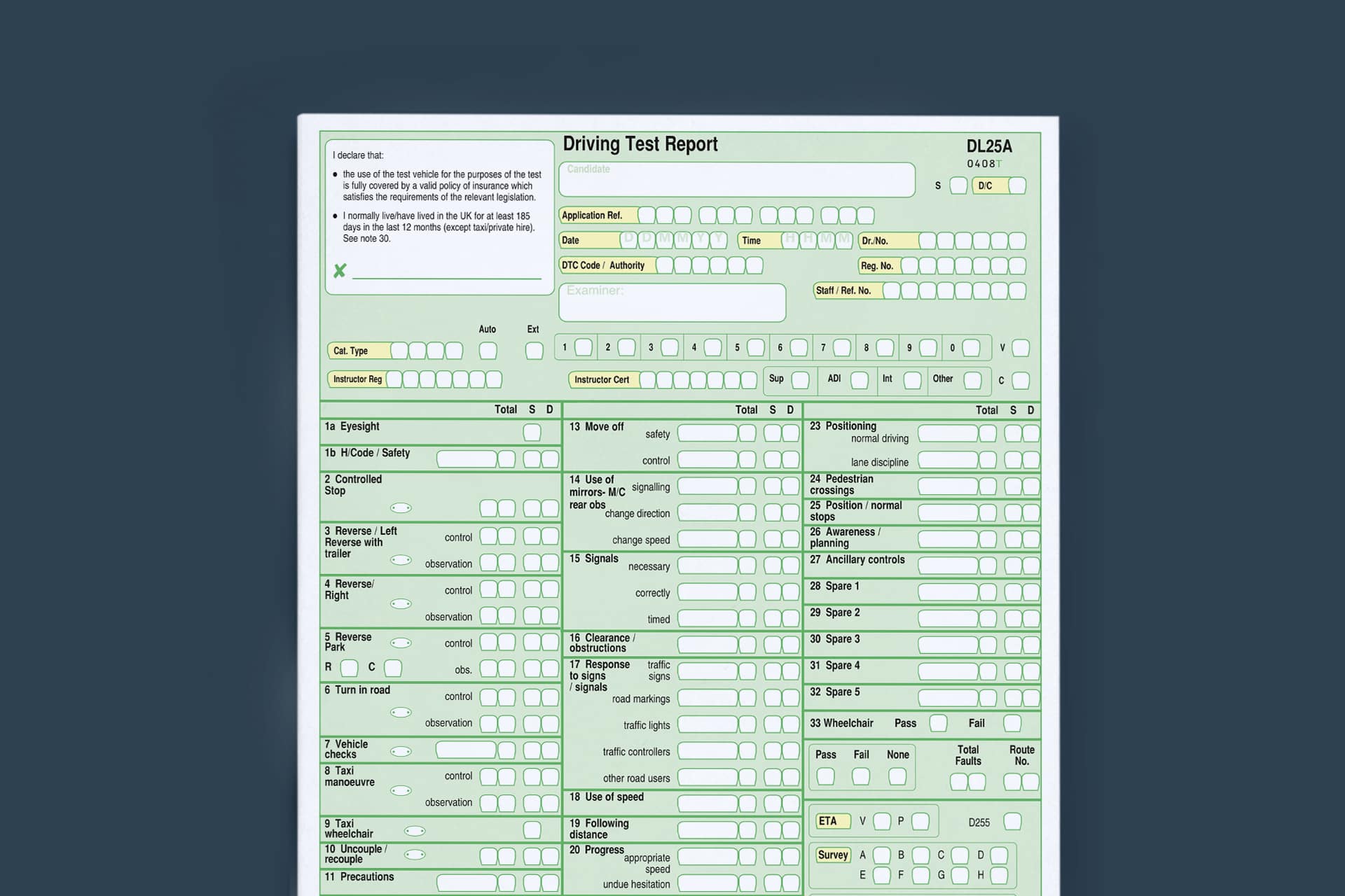 DL25 Driving Test Report Form